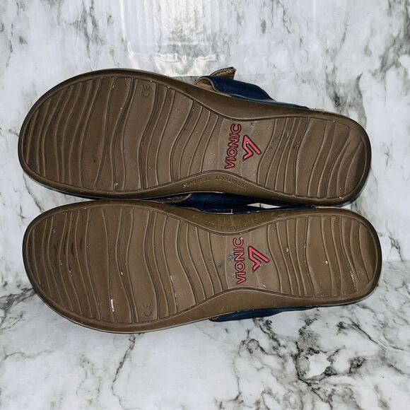 Vionic Flip Flop Capitola Thong Wedge Sandals Buckle Studded Navy Women 9 Summer - Picture 7 of 9